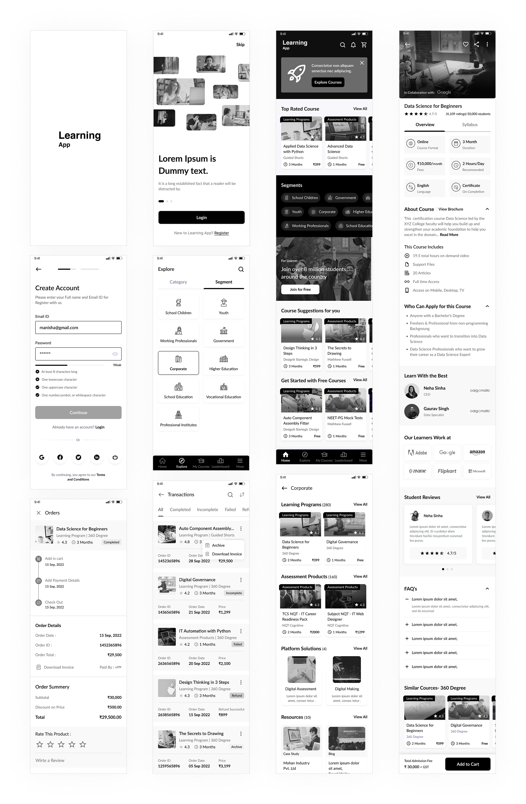 High Fidelity Wireframes